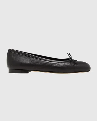 Manolo Blahnik Veralli Leather Bow Ballerina Flats In Black
