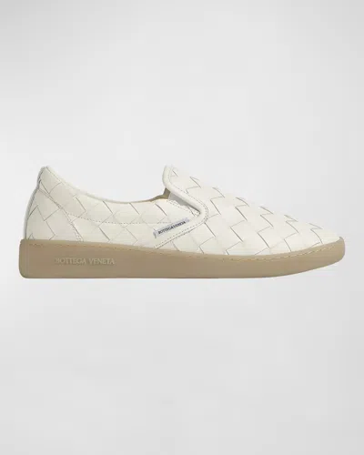 Bottega Veneta Sawyer Woven Leather Slip-on Sneakers In White