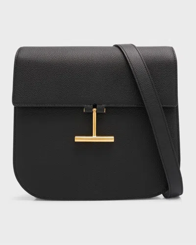 Tom Ford Tara Medium Crossbody In Grained Leather With Leather Strap In Black