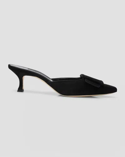Manolo Blahnik Maysale Suede Buckle Mules In Black