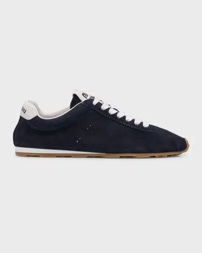 Miu Miu Suede Bicolor Retro Trainer Sneakers In Blue