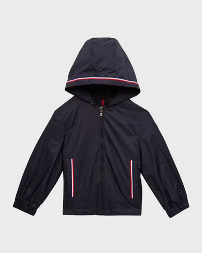 Moncler Boy's Granduc Tricolor Trim Jacket In Black