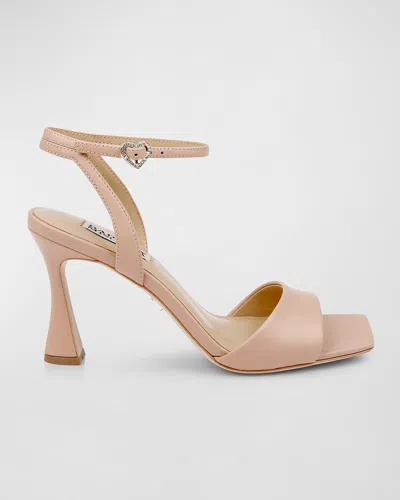 Badgley Mischka Cady Leather Crystal Heart Ankle-strap Sandals In Neutral