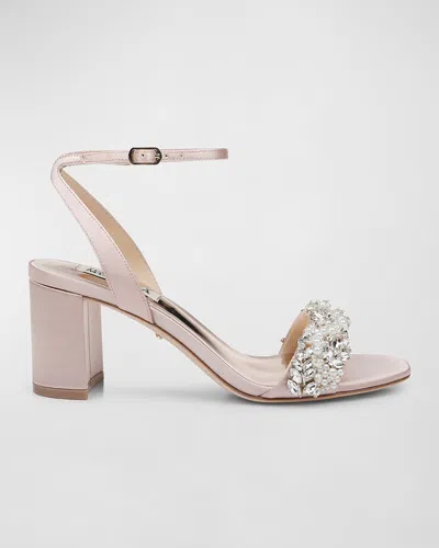 Badgley Mischka Clara Embellished Satin Cocktail Sandals In Neutral