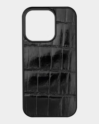 Abas Men's Iphone 14 Pro Alligator Phone Case In Black