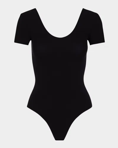 Commando Ballet Scoop-neck Microfiber Bodysuit In Black