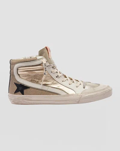 Golden Goose Slide Mid-top Metallic Leather Sneakers In Brown