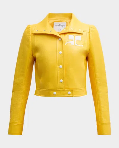 Courrèges Faux-leather Press-stud Jacket In Yellow