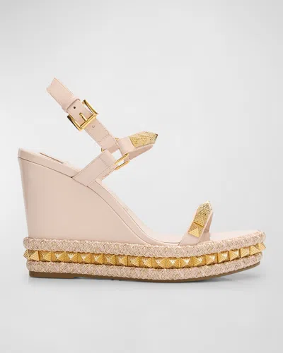 Christian Louboutin 110mm Pyraclou Metallic Spike Wedge Sandals In White