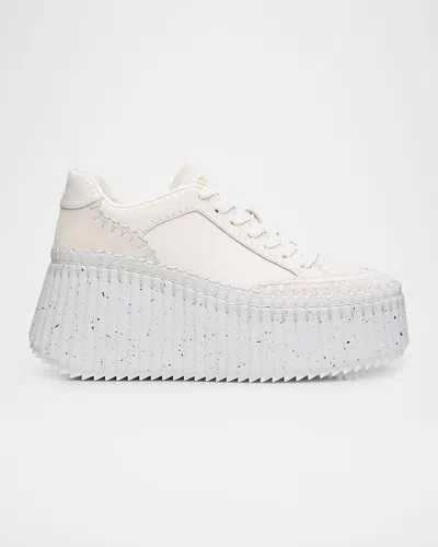 Chloé Nama Platform Speckled Mix Leather Sneakers In White