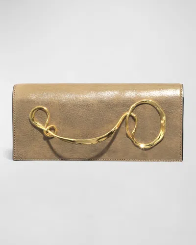 Alexis Bittar Twisted Metallic Leather Clutch Bag In Gold