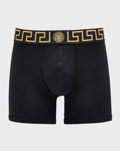 Versace Greek Key Jersey Boxer Briefs In Black