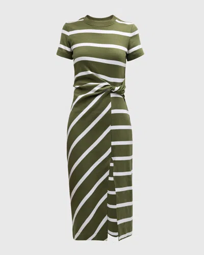 Tanya Taylor Cody Twisted-waist Short-sleeve Striped Midi Dress In Green
