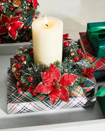 Salzburg Creations 4" Regal Poinsettia Candle Ring Christmas Wreath In Multi