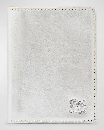 Il Bisonte Classic Bifold Leather Card Case In Silver