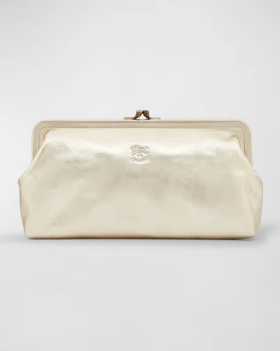 Il Bisonte Classic Metallic Leather Clutch Bag In Silver