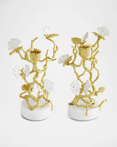 Michael Aram Butterfly Ginkgo White & Gold Candleholders, Set Of 2 In Multi