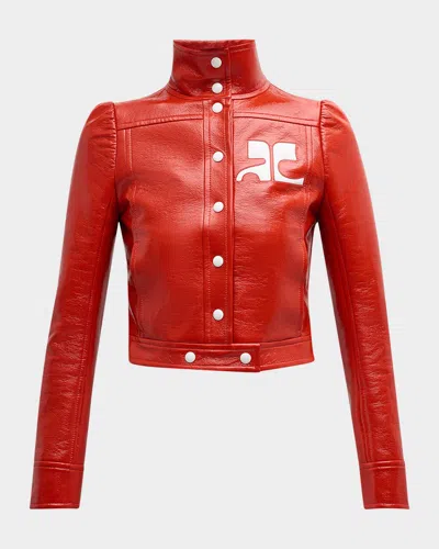 Courrèges Textured Vinyl Crop Jacket In Red