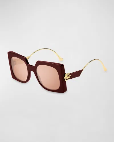 Etro Logo Mixed-media Square Sunglasses In Burgundy