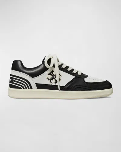 Tory Burch Clover Leather Low-top Sneakers In Black