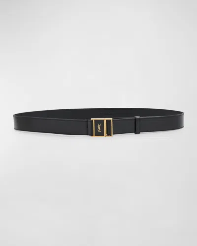 Saint Laurent Cassandre Ysl Buckled Leather Belt In Black
