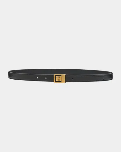 Saint Laurent Ysl Buckled Grainy Leather Belt In Black