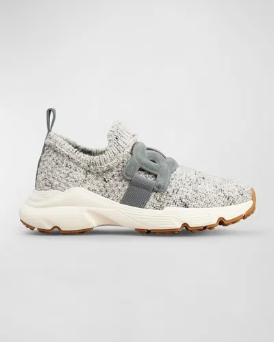 Tod's Sports Knit Chain Sock Sneakers In Gray