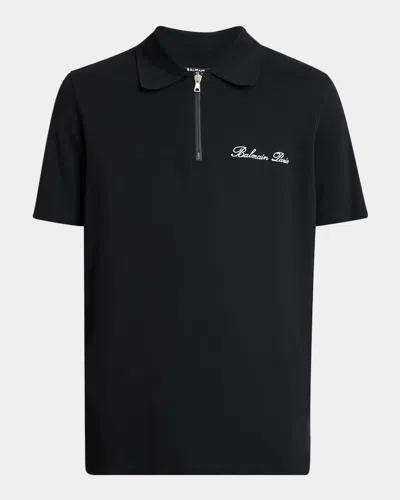 Balmain Short-sleeved Polo Shirt With Embroidery In Black