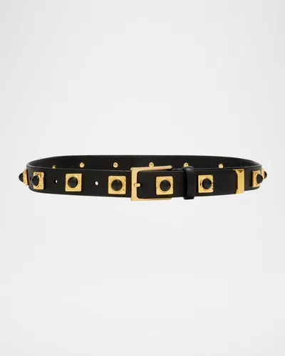 Aureum Collective No. 2 Onyx Studded Leather Belt In Black
