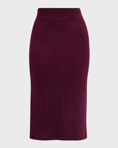 Eleven Six Pia Ribbed Straight Midi Skirt In Burgundy