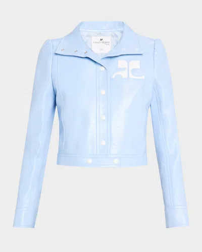 Courrèges Textured Vinyl Crop Jacket In Blue