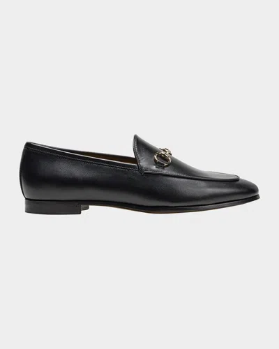 Gucci Women Black Calf Leather Moc Stitching Signature Horsebit Detail Almond Toe Slip-on Style Bran