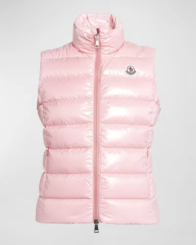 Moncler Ghany Shiny Quilted Puffer Vest In Pink