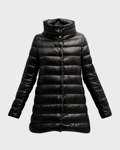 Herno Amelia Water-resistant Ultralight Nylon A-line Puffer Jacket In Black