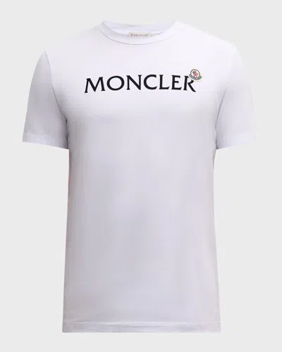 Moncler Mens White Flocked-logo Badge Short-sleeve Cotton-jersey T-shirt