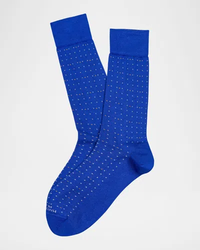 Marcoliani Men's Luxury Yarns Micro Dot Mid-calf Socks In Blue