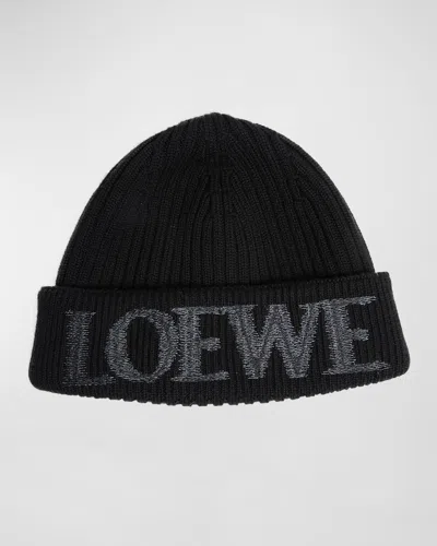 Loewe Blurred Logo Wool Beanie In Black