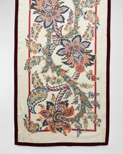 Etro Bohemian Print Scarf With Velvet Trim In Blue