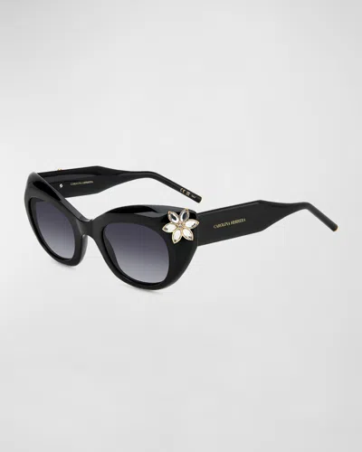 Carolina Herrera Diva Crystal Acetate Cat-eye Sunglasses In Black