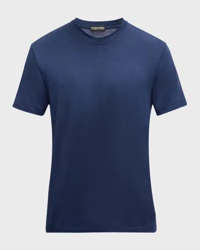 Tom Ford Men's Lyocell-cotton Crewneck T-shirt In Blue