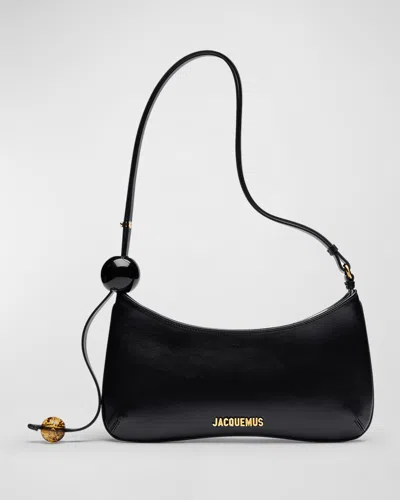 Jacquemus Le Bisou Perle Leather Shoulder Bag In Black