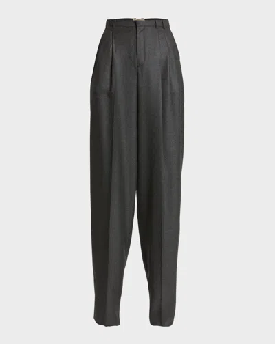 Saint Laurent Wide-leg Tailored Pants With Pleating In Gray