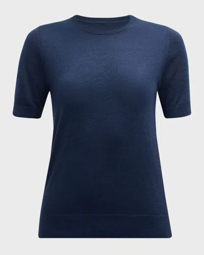 Neiman Marcus Superfine Cashmere Crop Sweater In Blue