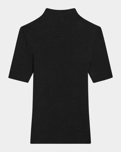 Theory Leenda Regal Merino Wool Short-sleeve Mock-neck Top In Black