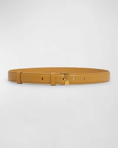 Bottega Veneta French Leather Belt With Hammered Brass Buckle In Brown