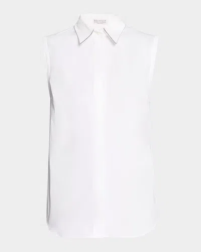 Brunello Cucinelli Cotton Poplin Button-front Shirt With Monili Collar In Multi