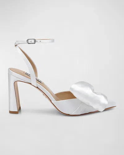 Badgley Mischka Alease Silk Bow Ankle-strap Pumps In White