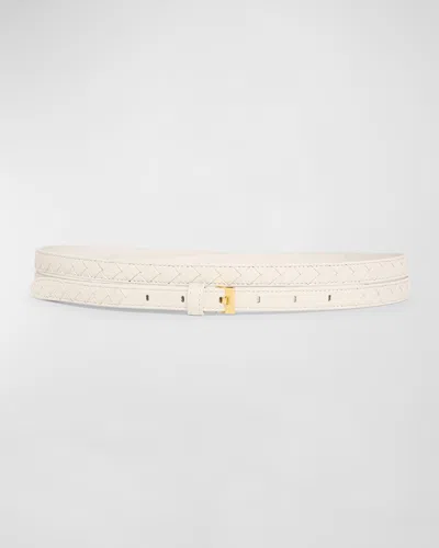 Bottega Veneta Double Layered Leather Thin Belt In White