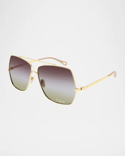 Chloé Gradient Aviator Metal Sunglasses In Gold