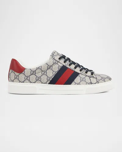 Gucci Men Ace Gg Supreme Fabric Sneakers In Gray